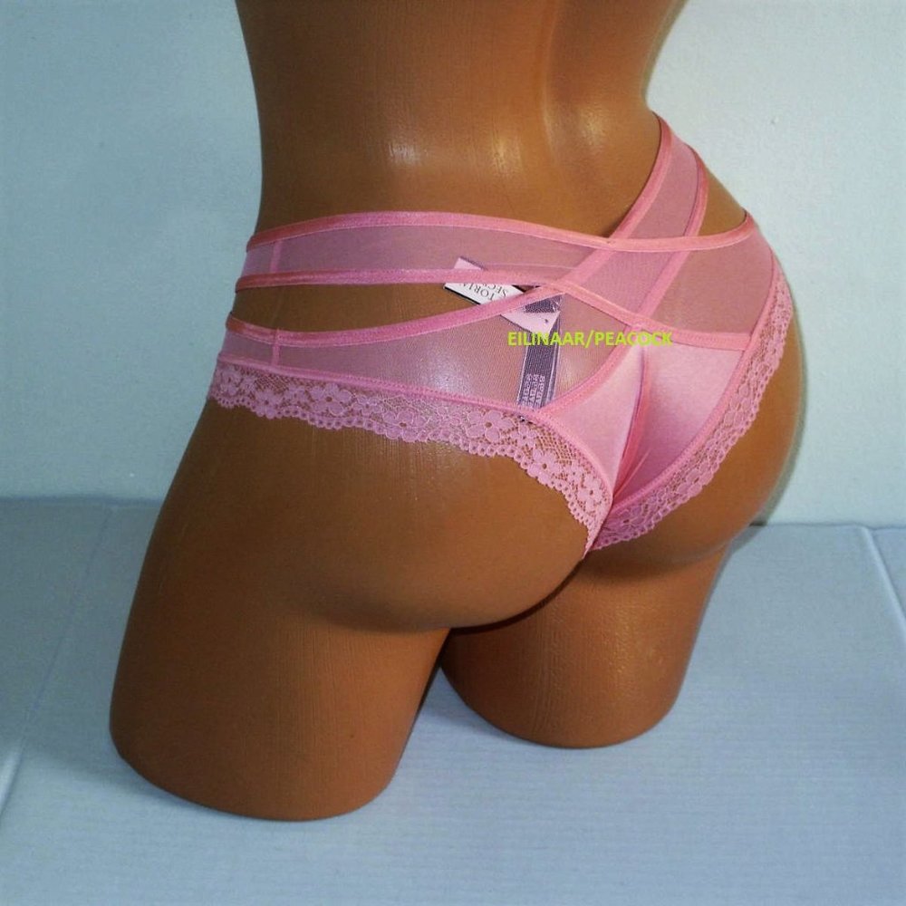 Victorias Secret Very Sexy Cheeky Panty Sz M Strappy Cut out Coral Smooth Silky